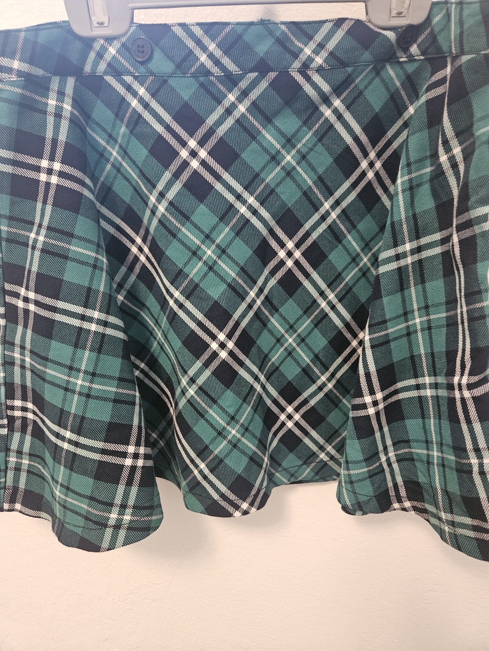 🦋90s Grunge Royal Bones Green and Black Plaid Skater Skirt Size L